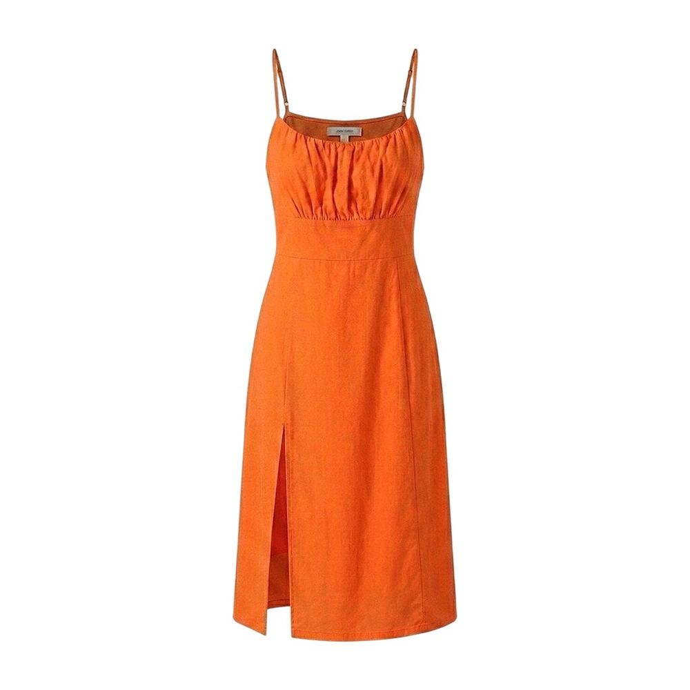 Leticia Michels Linen Dress 5G Plus Orange Tomato Girl Smocked Slit Resortwear